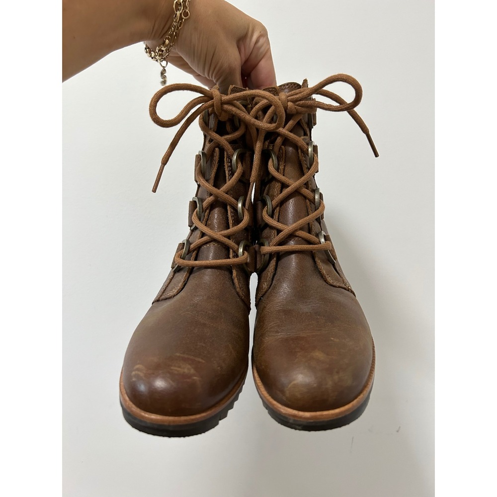 Sorel Cate Lace Boot Women 6.5 Brown Waterproof Leather Gorpcore Ankle Boots - Picture 7 of 10